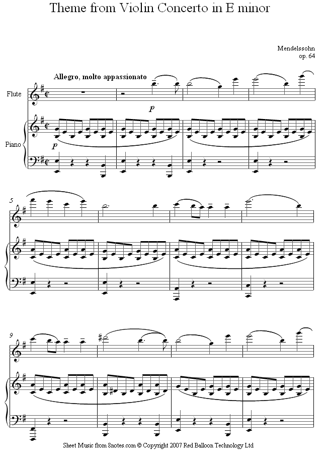 Mendelssohn - Theme from Violin Concerto Op.64 in E minor sheet music for Flute Mendelssohn - Theme from Violin Concerto Op.64 in E minor sheet music for Flute