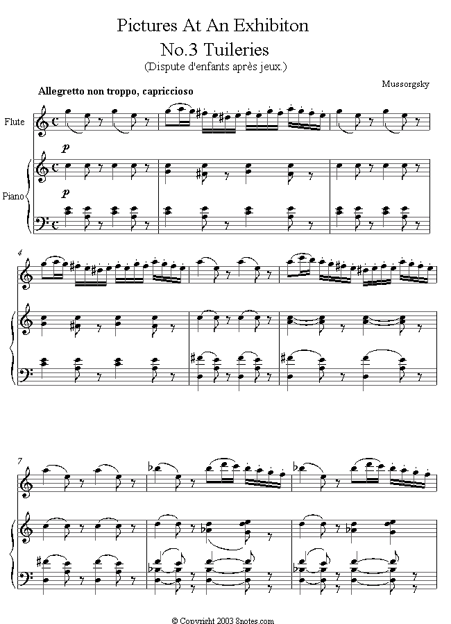 Mussorgsky - Pictures at an Exhibition No.3 - Tuleries sheet music for Flute Mussorgsky - Pictures at an Exhibition No.3 - Tuleries sheet music for Flute