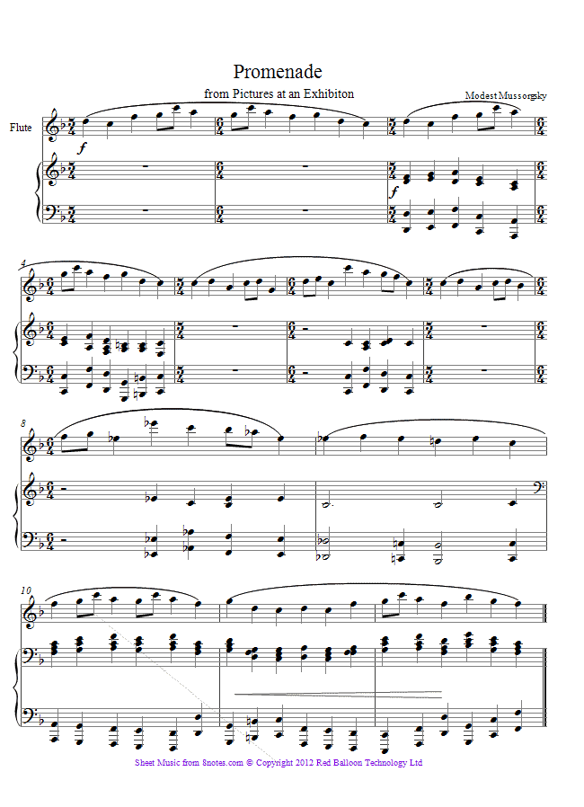 Mussorgsky - Promenade from Pictures at an Exhibition sheet music for Flute Mussorgsky - Promenade from Pictures at an Exhibition sheet music for Flute