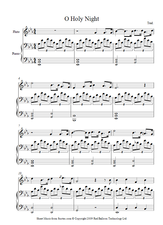 O Holy Night sheet music for Flute - 8notes.com