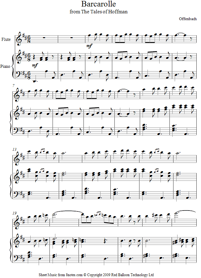 Offenbach - Barcarolle from Tales of Hoffman sheet music for Flute Offenbach - Barcarolle from Tales of Hoffman sheet music for Flute