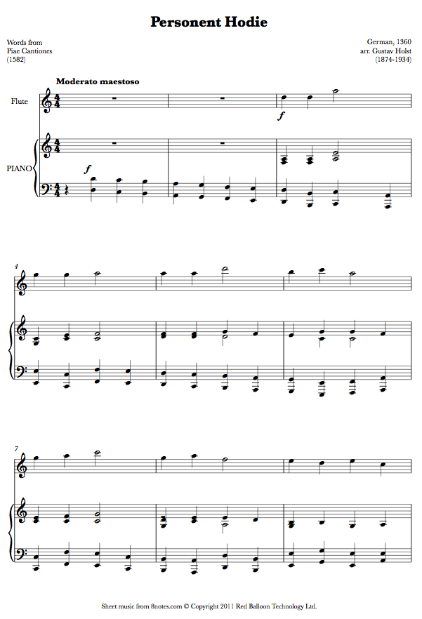 Holst - Personent Hodie (Words from Piae Cantiones) sheet music for Flute Holst - Personent Hodie (Words from Piae Cantiones) sheet music for Flute