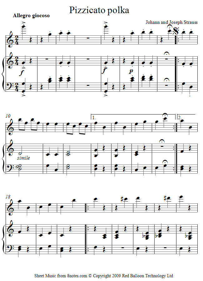 Strauss II - Pizzicato Polka sheet music for Flute Strauss II - Pizzicato Polka sheet music for Flute