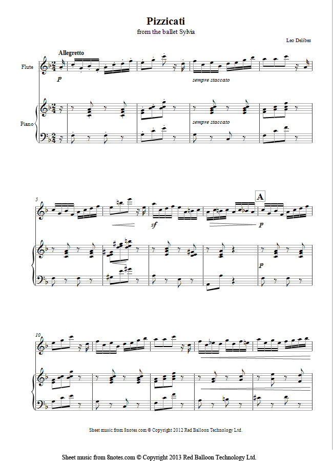 Delibes - Pizzicati from the ballet Sylvia sheet music for Flute Delibes - Pizzicati from the ballet Sylvia sheet music for Flute