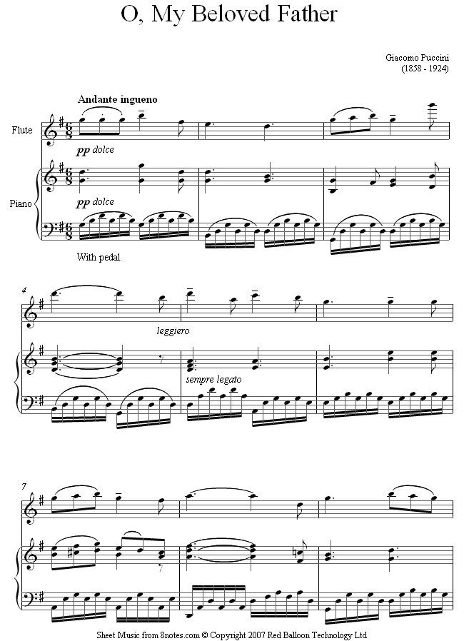Puccini - O mio babbino caro sheet music for Flute Puccini - O mio babbino caro sheet music for Flute