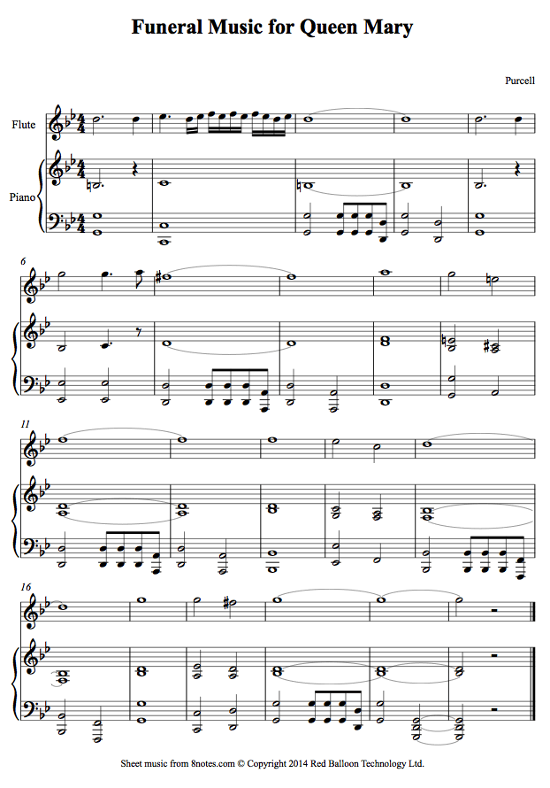 Purcell Funeral Music for Queen Mary sheet music for Flute