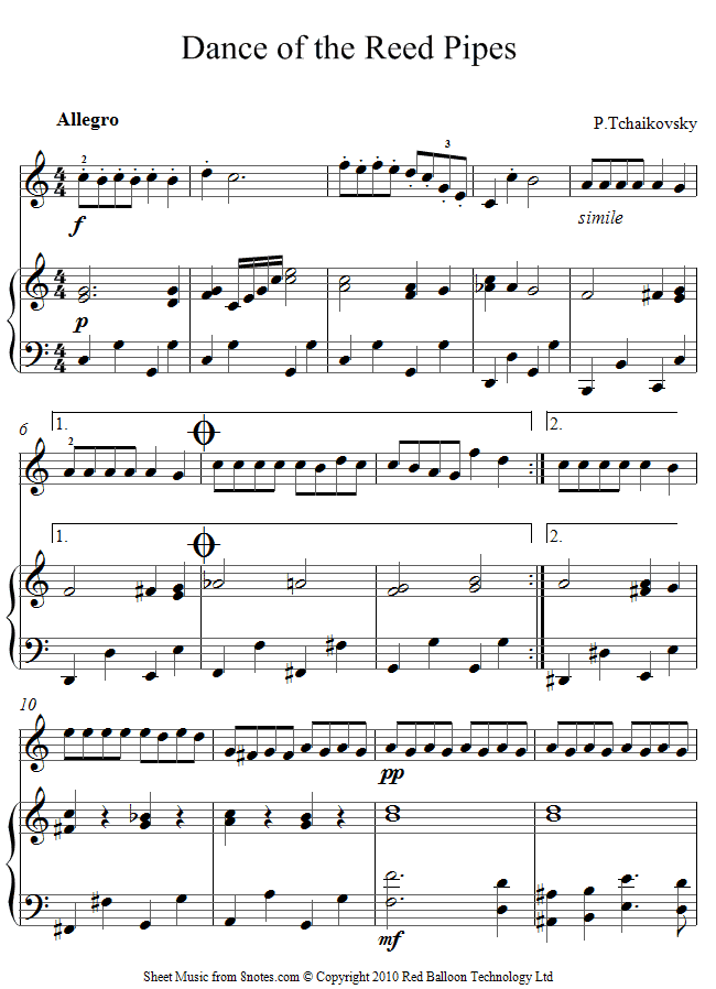 Tchaikovsky - Dance of the reed pipes from the Nutcracker sheet music for Flute Tchaikovsky - Dance of the reed pipes from the Nutcracker sheet music for Flute