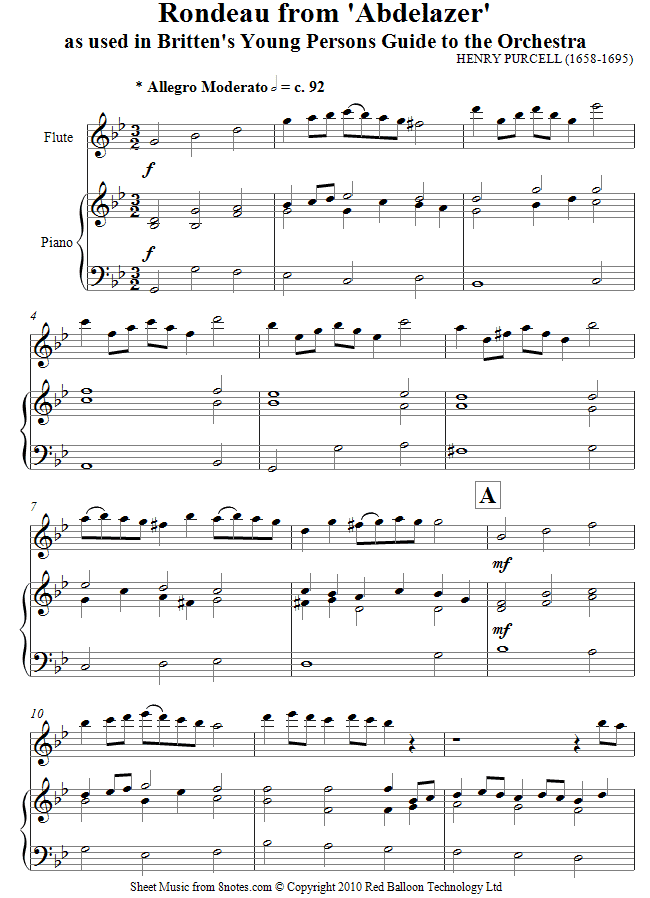 Britten - Young Persons Guide to the Orchestra Theme (Purcells Rondeau) sheet music for Flute Britten - Young Persons Guide to the Orchestra Theme (Purcells Rondeau) sheet music for Flute