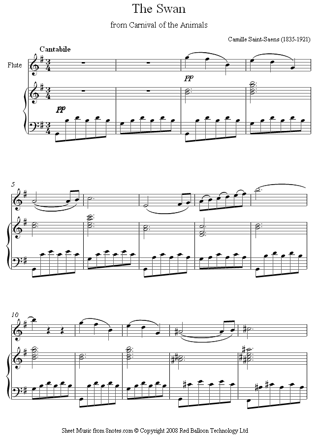 Saint-Saëns - The Swan from Carnival of the Animals sheet music for Flute Saint-Saëns - The Swan from Carnival of the Animals sheet music for Flute