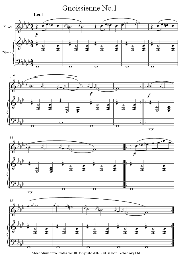Satie - Gnossienne No1 flute sheet music for Flute Satie - Gnossienne No1 flute sheet music for Flute