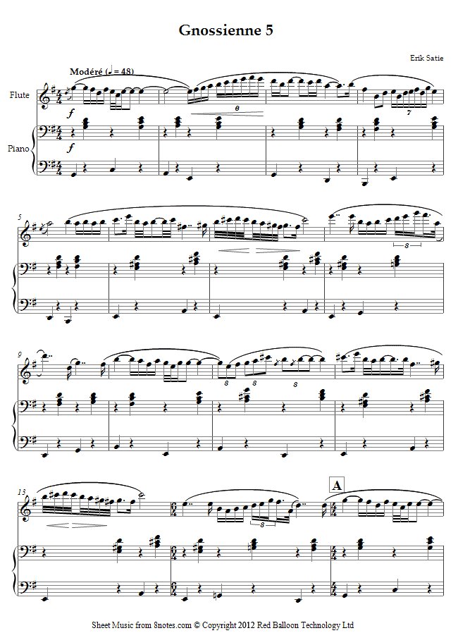 Satie - Gnossienne 5 sheet music for Flute Satie - Gnossienne 5 sheet music for Flute