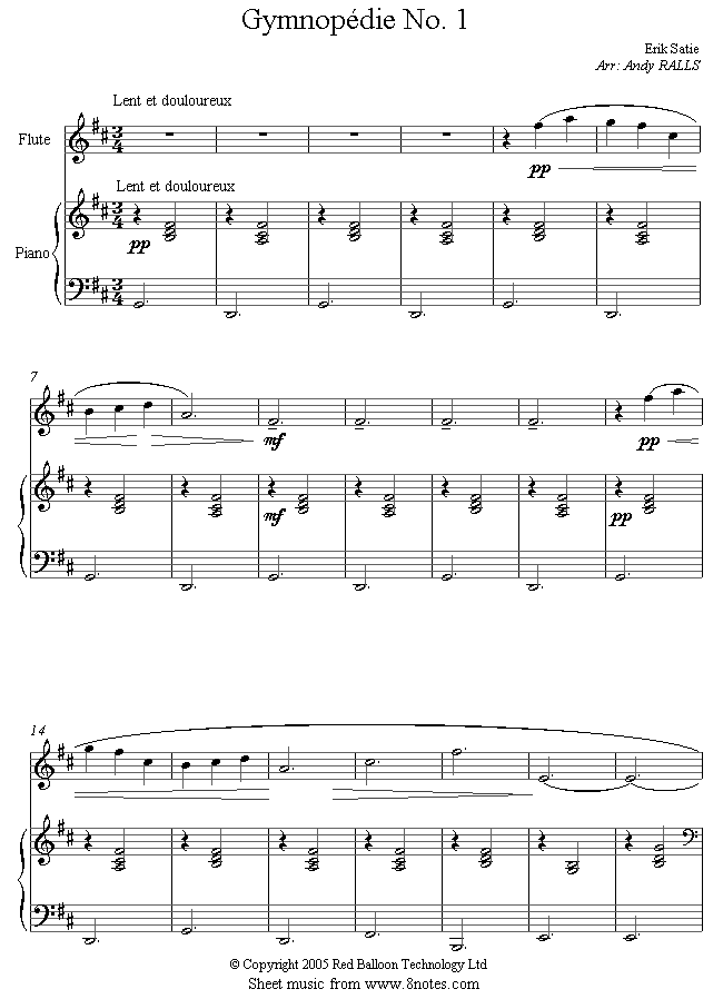 Satie - Gymnopédie No.1 sheet music for Flute Satie - Gymnopédie No.1 sheet music for Flute