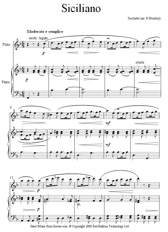 Scarlatti - Siciliano sheet music for Flute Scarlatti - Siciliano sheet music for Flute