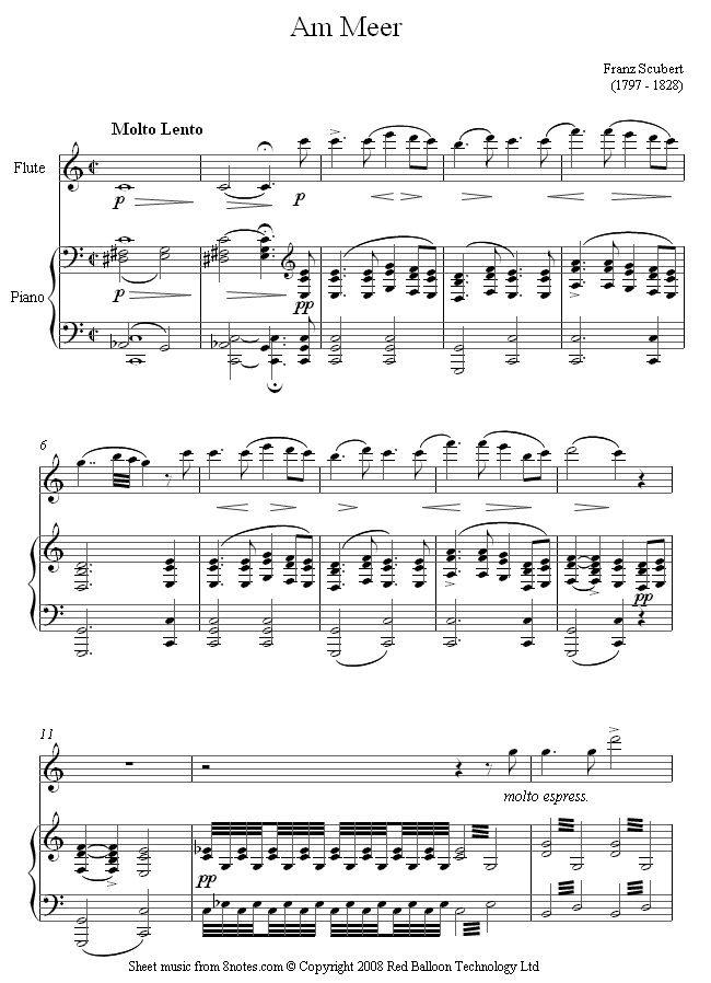 Schubert - Am meer sheet music for Flute Schubert - Am meer sheet music for Flute
