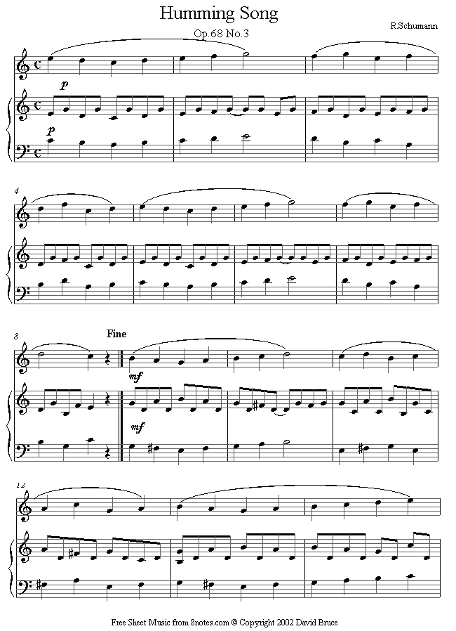 Schumann - Humming Song Op 68 No 3 (from Album for the Young) sheet music for Flute Schumann - Humming Song Op 68 No 3 (from Album for the Young) sheet music for Flute