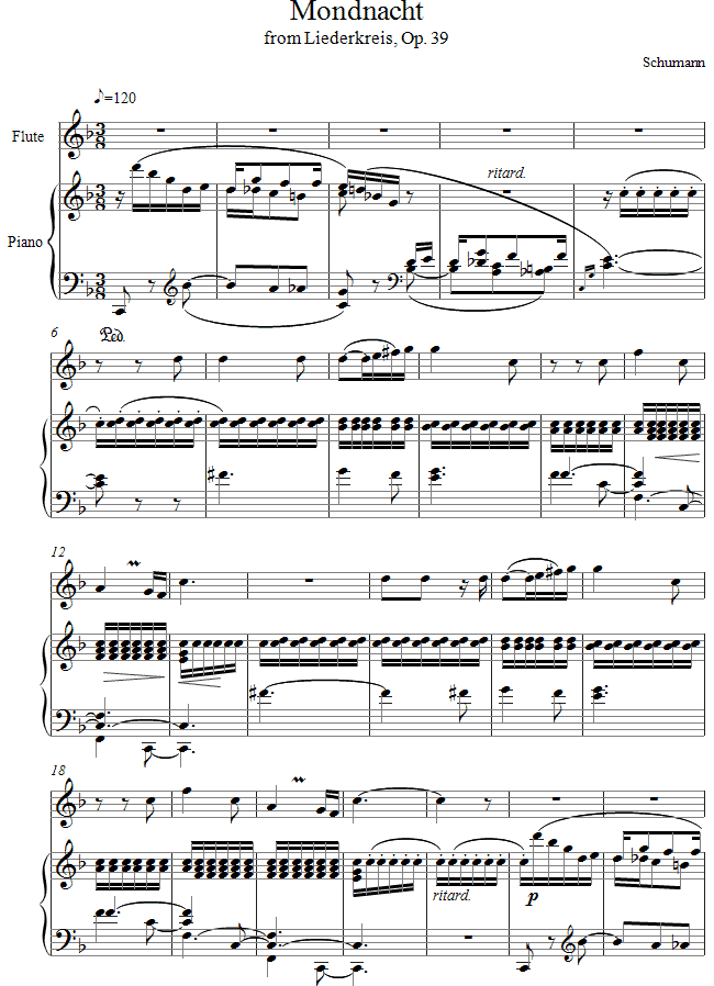 Schumann - Mondnacht from Liederkreis, Op. 39 sheet music for Flute Schumann - Mondnacht from Liederkreis, Op. 39 sheet music for Flute