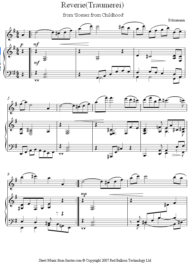 Schumann - Traumerei (Reverie) sheet music for Flute Schumann - Traumerei (Reverie) sheet music for Flute