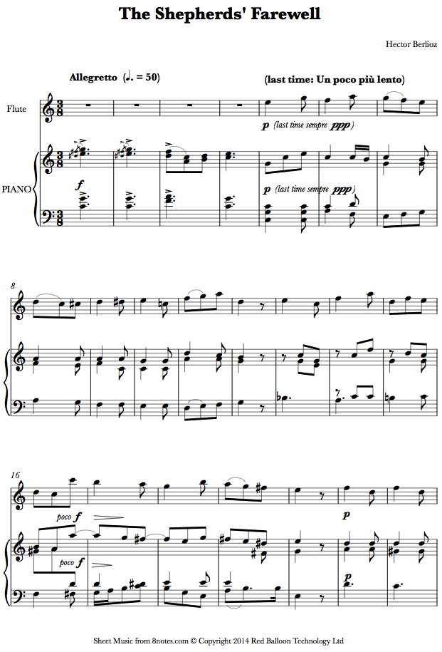 Berlioz - The Shepherds Farewell sheet music for Flute Berlioz - The Shepherds Farewell sheet music for Flute