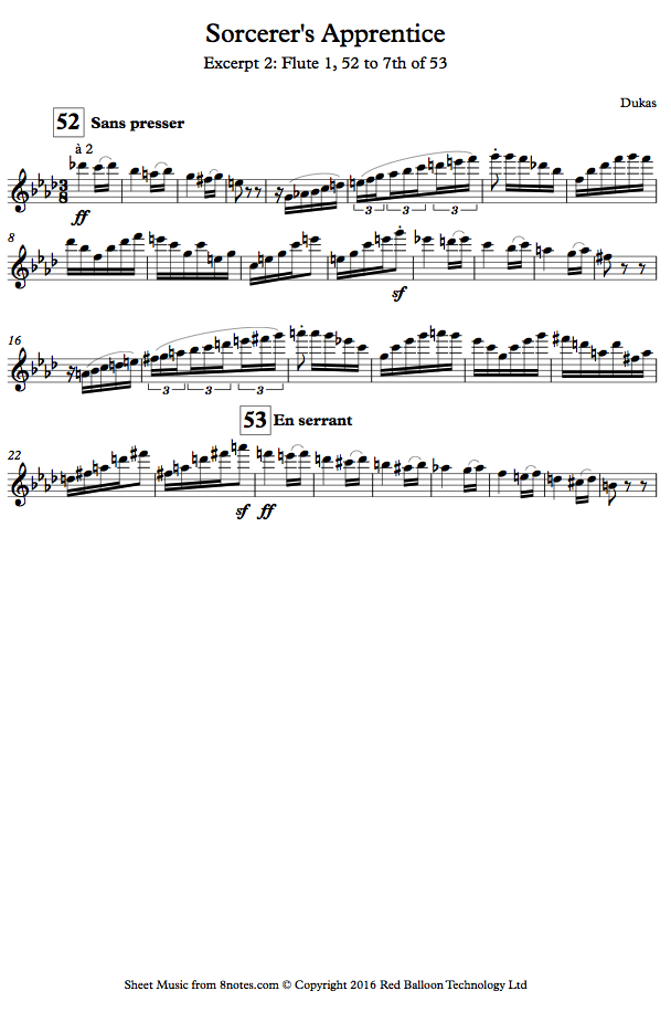 Dukas Sorcerer's Apprentice Excerpt 2 Flute 1, 52 to 7th of 53 sheet