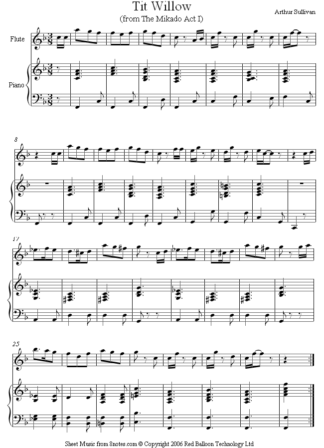 Sullivan - Tit Willow (Mikado Act 1) sheet music for Flute Sullivan - Tit Willow (Mikado Act 1) sheet music for Flute