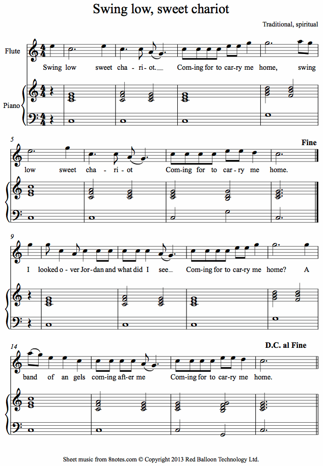 Swing low, sweet chariot sheet music for Flute Swing low, sweet chariot sheet music for Flute
