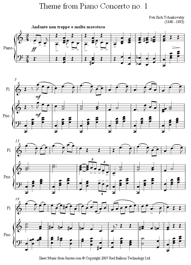 Tchaikovsky - Theme from Piano Concerto No.1 sheet music for Flute Tchaikovsky - Theme from Piano Concerto No.1 sheet music for Flute