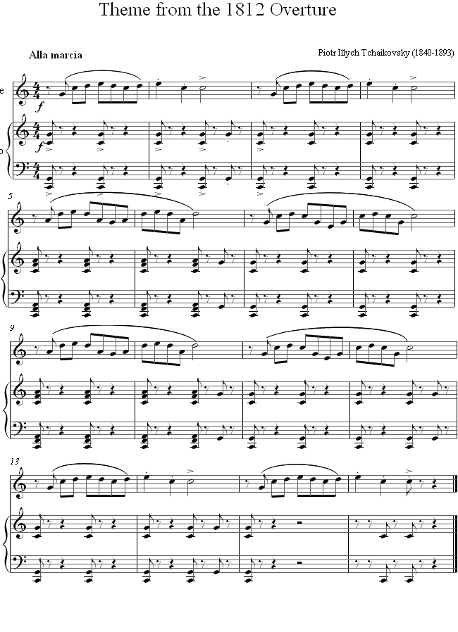 Tchaikovsky - 1812 Overture Main theme sheet music for Flute Tchaikovsky - 1812 Overture Main theme sheet music for Flute