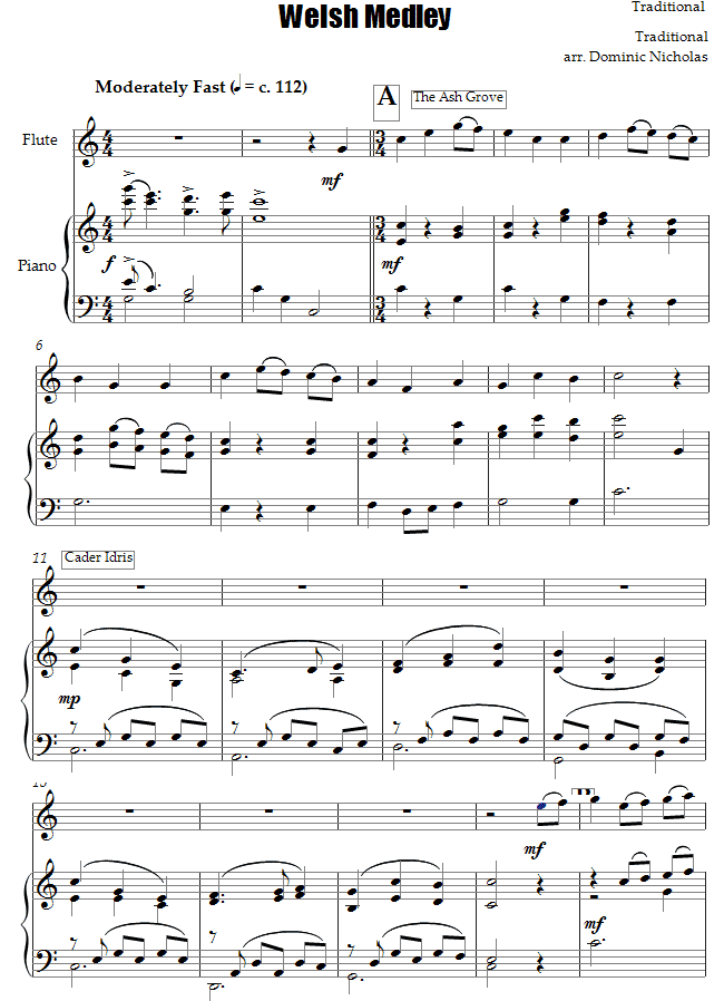 Welsh Folk Song Medley sheet music for Flute Welsh Folk Song Medley sheet music for Flute