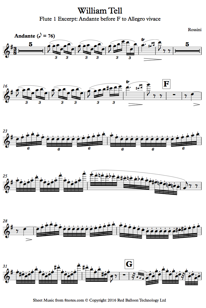 Rossini William Tell Flute 1 Excerpt Andante before F to Allegro