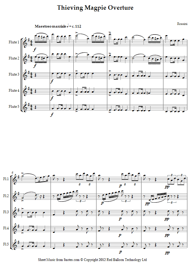 Rossini - Thieving Magpie Overture sheet music for Flute Choir Rossini - Thieving Magpie Overture sheet music for Flute Choir