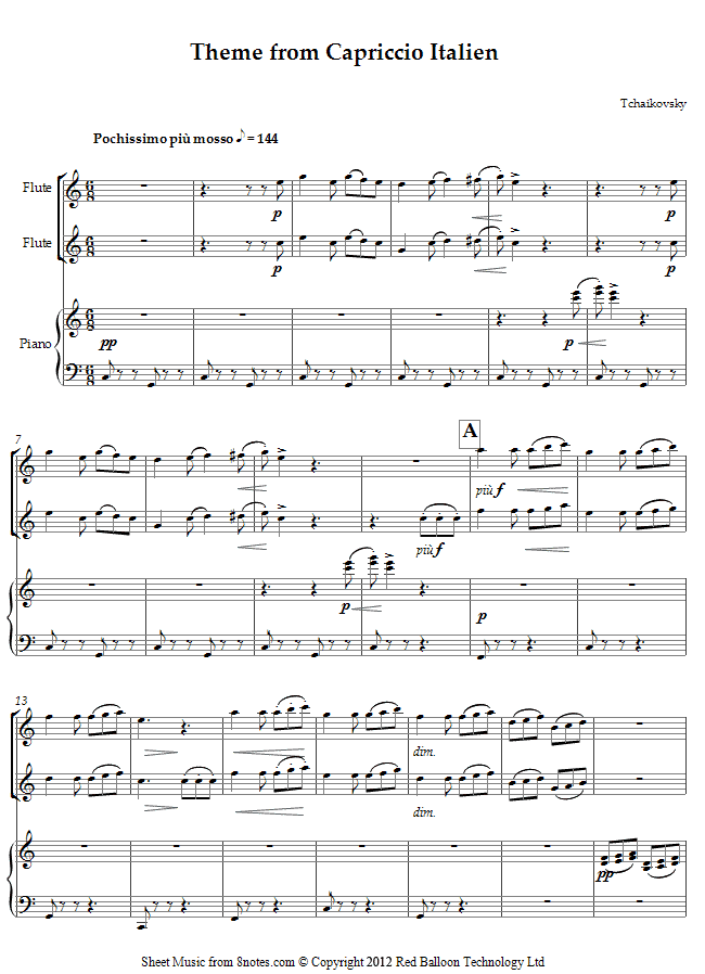 Tchaikovsky - Theme from Capriccio Italien sheet music for Flute Duet Tchaikovsky - Theme from Capriccio Italien sheet music for Flute Duet