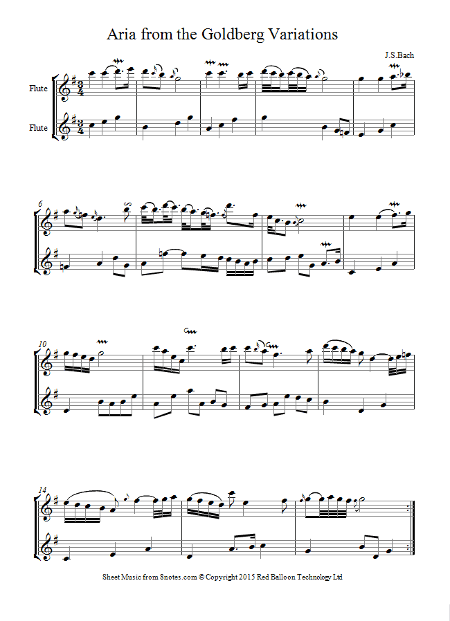 Bach - Aria from Goldberg Variations sheet music for Flute Duet Bach - Aria from Goldberg Variations sheet music for Flute Duet