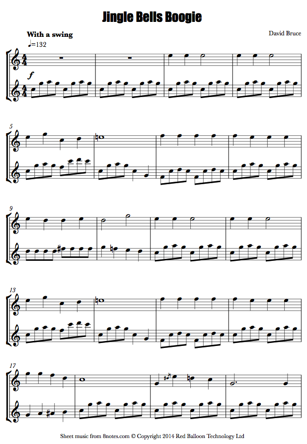 David Bruce Jingle Bells Boogie sheet music for Flute Duet