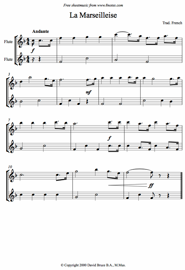 La Marseilleise sheet music for Flute Duet La Marseilleise sheet music for Flute Duet