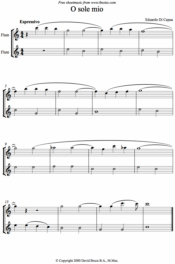 Di Capua - O Sole Mio sheet music for Flute Duet Di Capua - O Sole Mio sheet music for Flute Duet