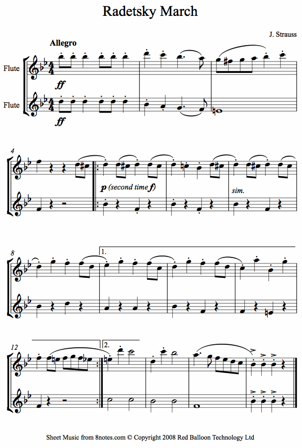 Strauss I - Radetsky March sheet music for Flute Duet Strauss I - Radetsky March sheet music for Flute Duet