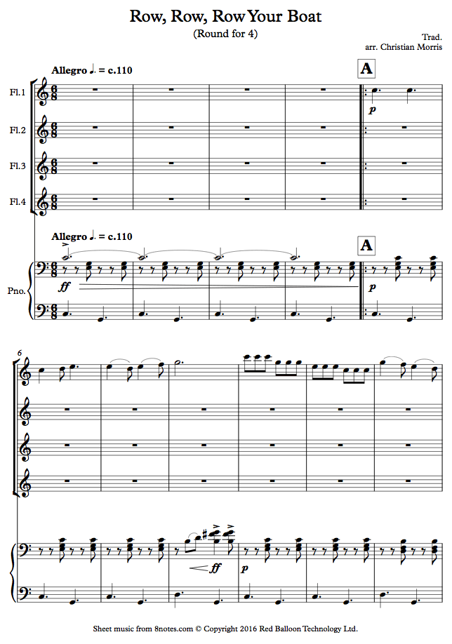 row row row your boat notes piano row row row your boat sheet music for flute quartet row row row your boat notes piano row row row your boat sheet music for flute quartet