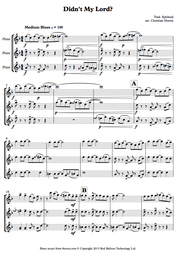 Didn't My Lord? (Spiritual) sheet music for Flute Trio Didn't My Lord? (Spiritual) sheet music for Flute Trio