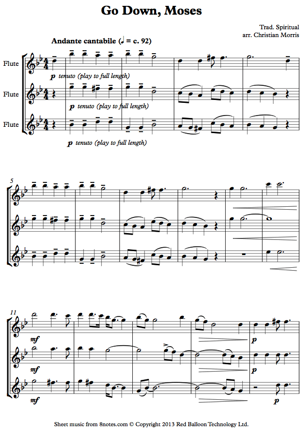 Go Down, Moses sheet music for Flute Trio Go Down, Moses sheet music for Flute Trio