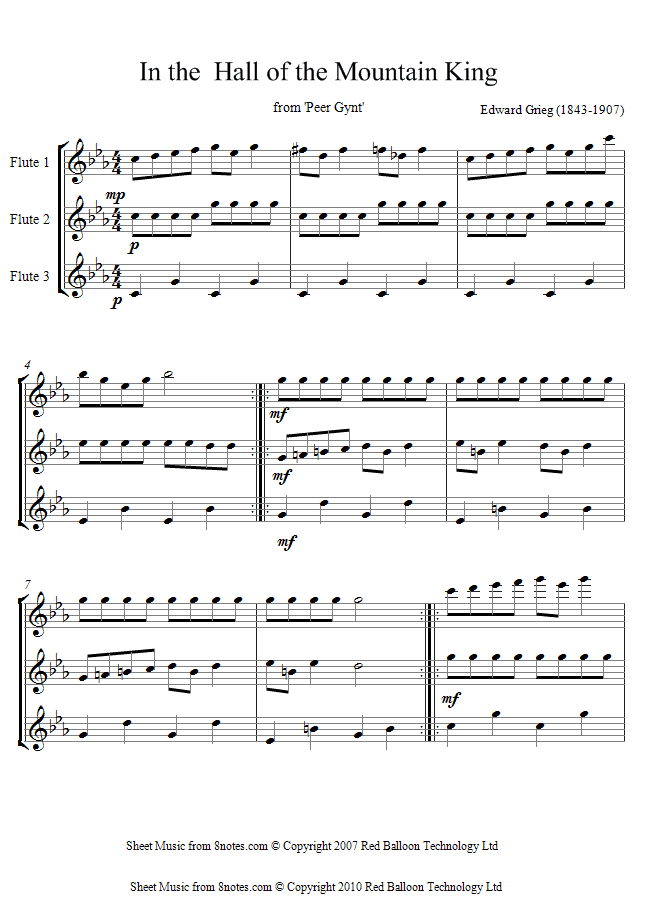 Grieg - In the Hall of the Mountain King sheet music for Flute Trio Grieg - In the Hall of the Mountain King sheet music for Flute Trio