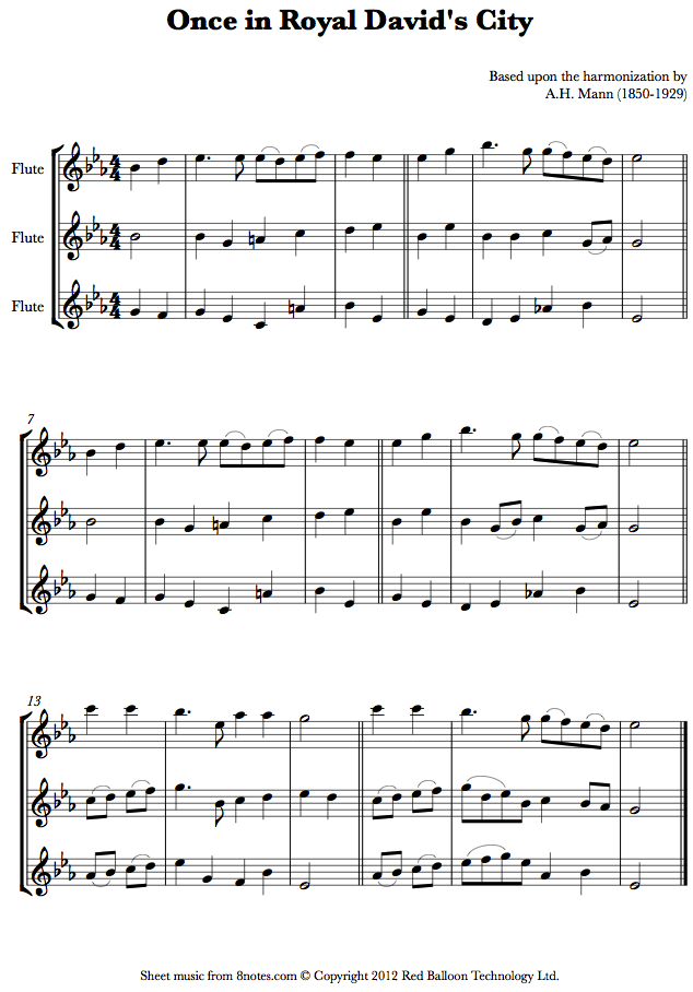 Once in Royal Davids City sheet music for Flute Trio Once in Royal Davids City sheet music for Flute Trio