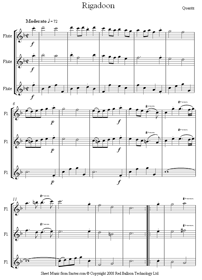 Quantz - Rigadoon sheet music for Flute Trio Quantz - Rigadoon sheet music for Flute Trio