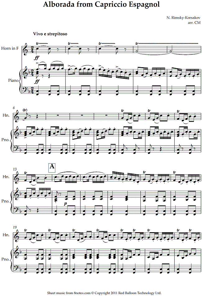 Rimsky-Korsakov - Alborada from Capriccio Espagnol sheet music for French Horn Rimsky-Korsakov - Alborada from Capriccio Espagnol sheet music for French Horn