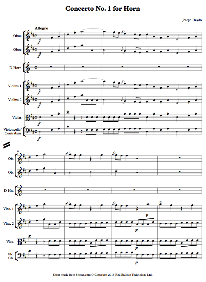 Haydn Concerto No. 1 for Horn 1st mvt sheet music for French Horn