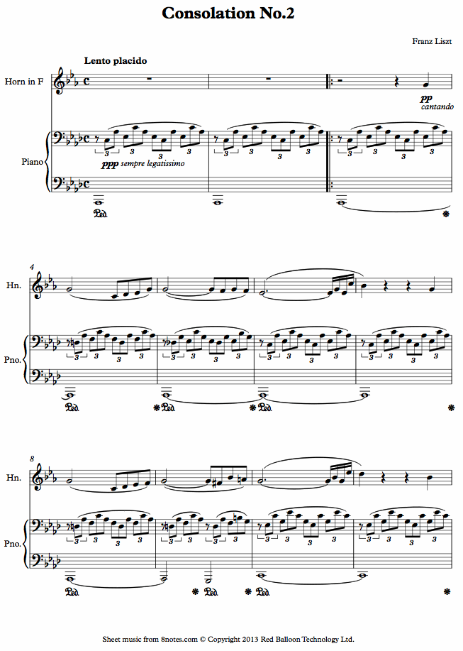 Liszt - Consolation No.2 sheet music for French Horn Liszt - Consolation No.2 sheet music for French Horn