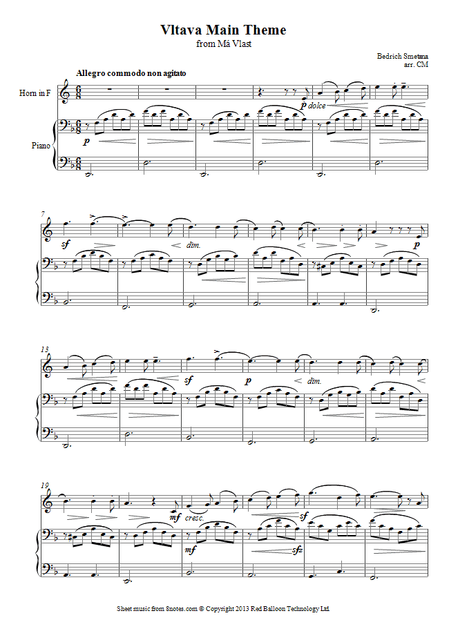 Smetana - Vltava Main Theme from Ma Vlast sheet music for French Horn Smetana - Vltava Main Theme from Ma Vlast sheet music for French Horn
