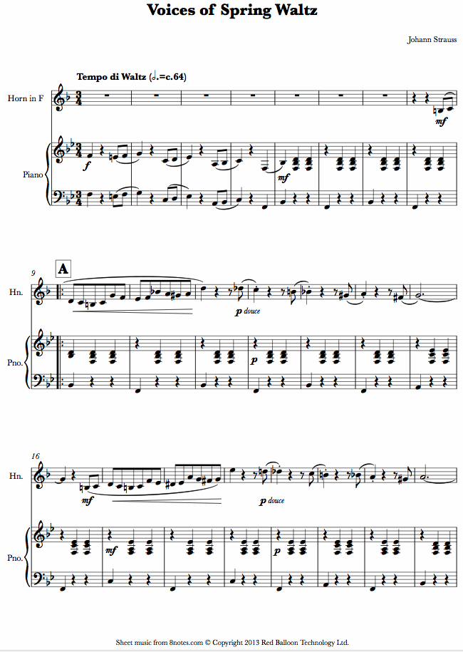 Strauss II - Voices of Spring Waltz sheet music for French Horn Strauss II - Voices of Spring Waltz sheet music for French Horn