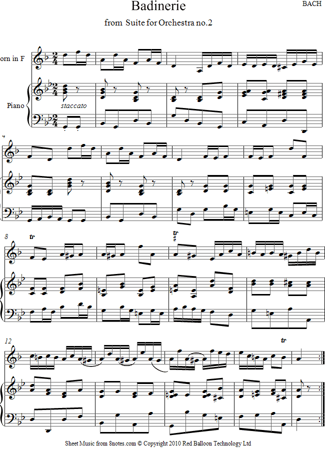 Bach - Badinerie from French Suite No.2 sheet music for French Horn Bach - Badinerie from French Suite No.2 sheet music for French Horn