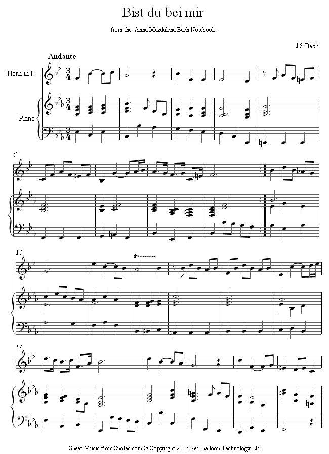 J.S.Bach - Bist du bei mir sheet music for French Horn J.S.Bach - Bist du bei mir sheet music for French Horn