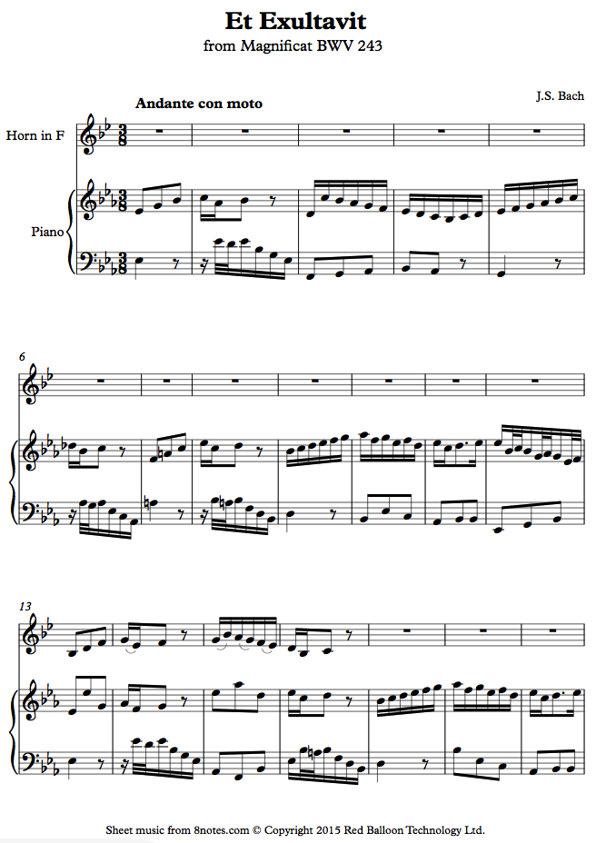 Bach Et Exultavit from Magnificat BWV 243 sheet music for French Horn
